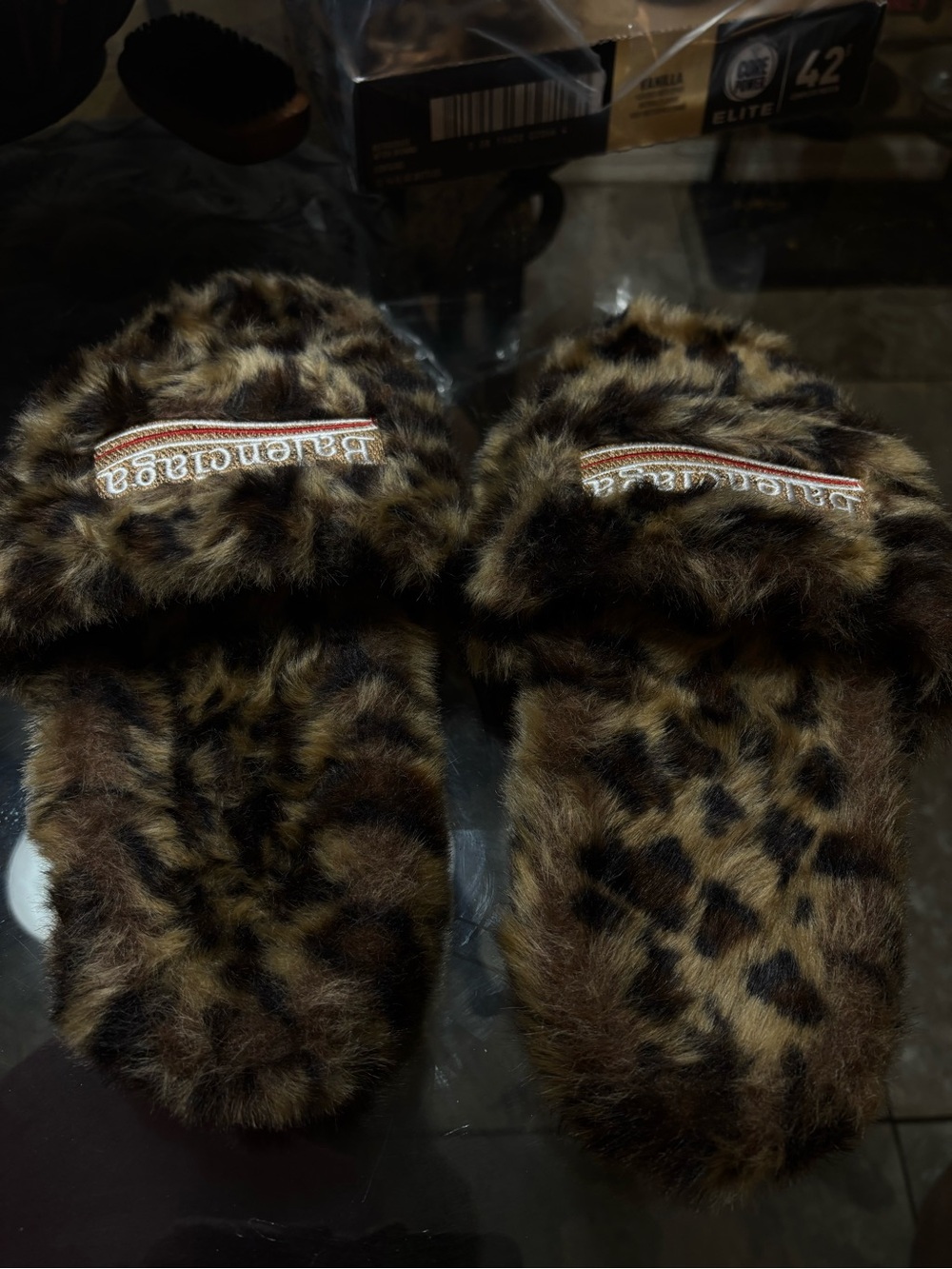 Balenciaga Leopard Print Faux-Fur Slide Slippers - Brown Black